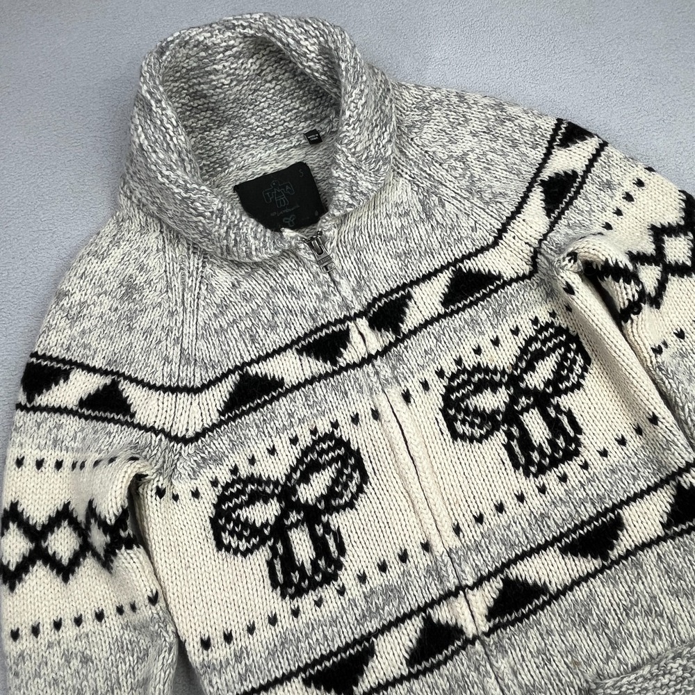 TNA Aritzia Lambswool Sweater Cardigan Small Fair Isle Bow Zip Cottagecore